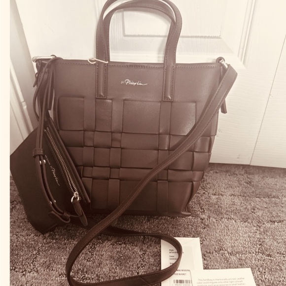 3.1 Phillip Lim Chocolate Leather Mini Modern Lattice Bucket Bag with Pouch - Picture 2 of 10